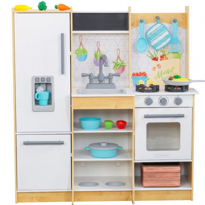 Bucataria de joaca pentru copii KidKraft Fresh Harvest Kitchen cu sunete si luminii 22 accesorii 